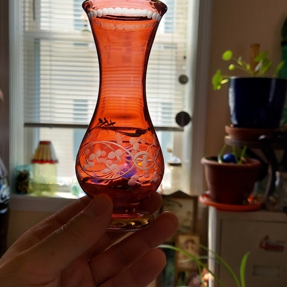 Cranberry Crystal Bud Vase - Picture 11 of 15